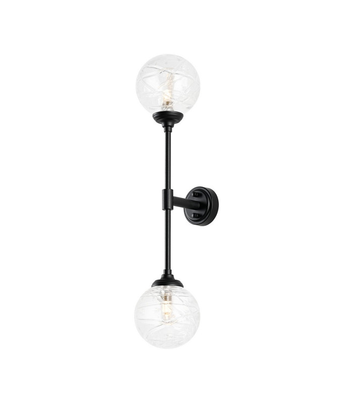 Richmond Ceiling/Wall Light Linear 2 Light G9 IP44 Satin Black/Clear Dune Effect Round Glass-5