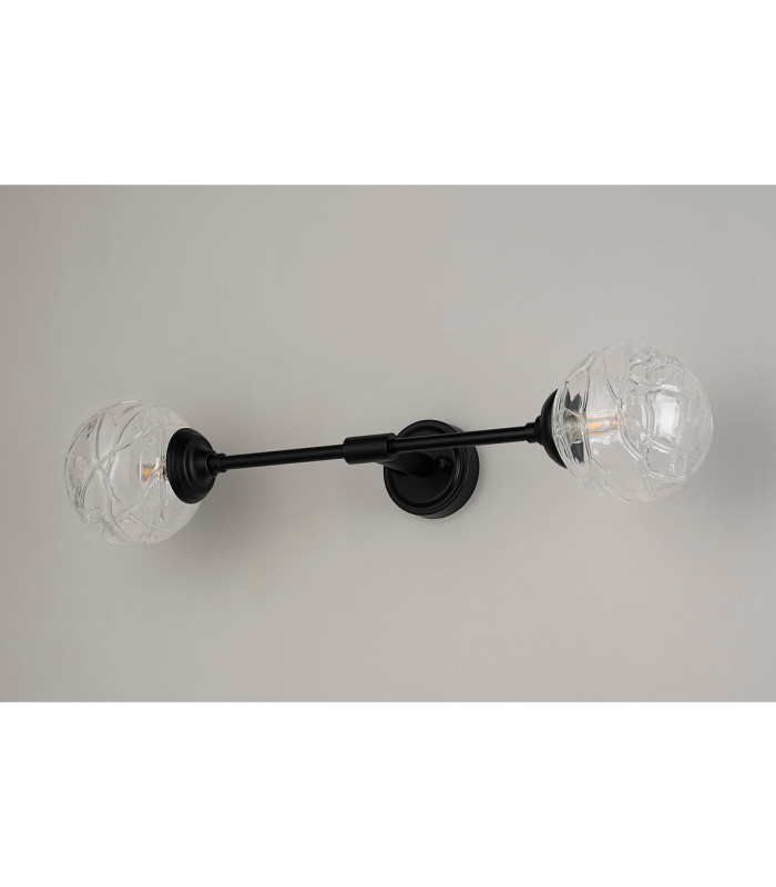 Richmond Ceiling/Wall Light Linear 2 Light G9 IP44 Satin Black/Clear Dune Effect Round Glass-10