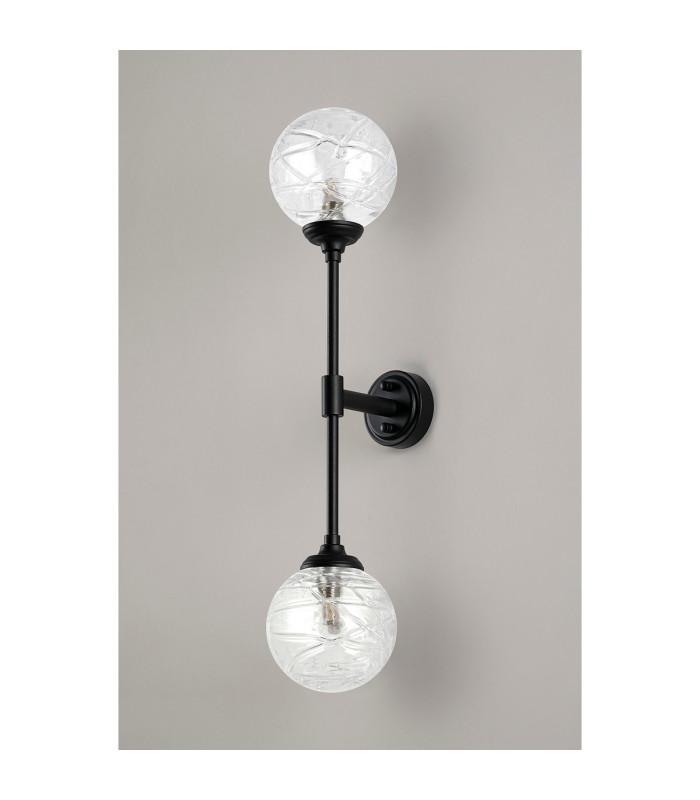 Richmond Ceiling/Wall Light Linear 2 Light G9 IP44 Satin Black/Clear Dune Effect Round Glass-12