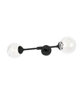 Richmond Ceiling/Wall Light Linear 2 Light G9 IP44 Satin Black/Clear Waved Round Glass-1