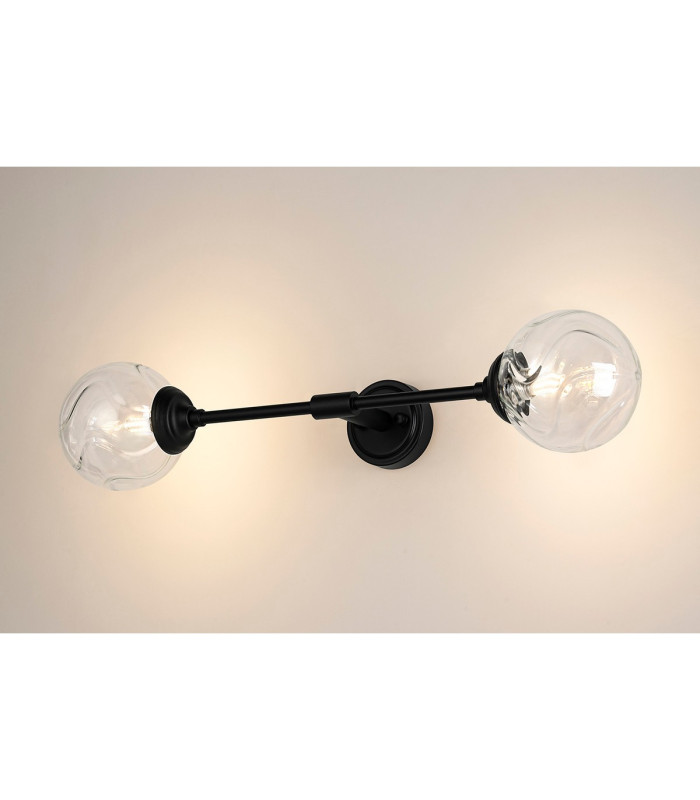 Richmond Ceiling/Wall Light Linear 2 Light G9 IP44 Satin Black/Clear Waved Round Glass-3