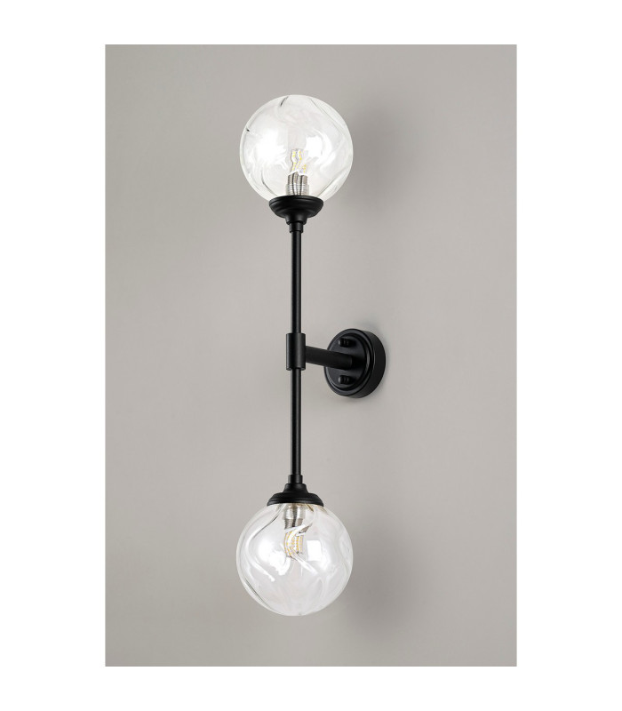 Richmond Ceiling/Wall Light Linear 2 Light G9 IP44 Satin Black/Clear Waved Round Glass-12