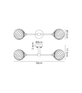 Richmond Ceiling/Wall Light Linear 2 Light G9 IP44 Satin Black/Clear Swirl Round Glass-2