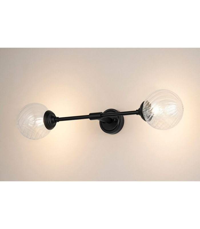 Richmond Ceiling/Wall Light Linear 2 Light G9 IP44 Satin Black/Clear Swirl Round Glass-3