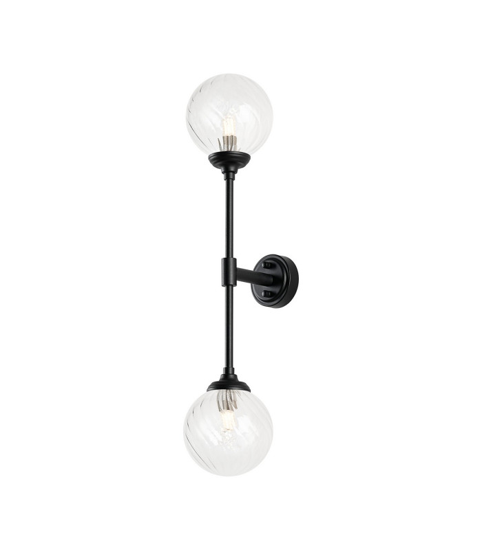 Richmond Ceiling/Wall Light Linear 2 Light G9 IP44 Satin Black/Clear Swirl Round Glass-5