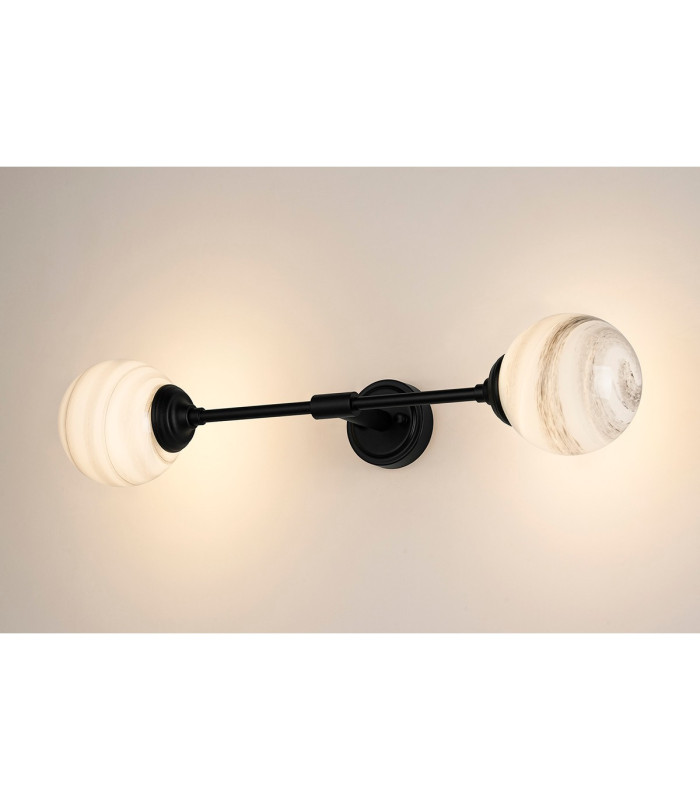 Richmond Ceiling/Wall Light Linear 2 Light G9 IP44 Satin Black/Grey/White Round Marble Effect Glass-3
