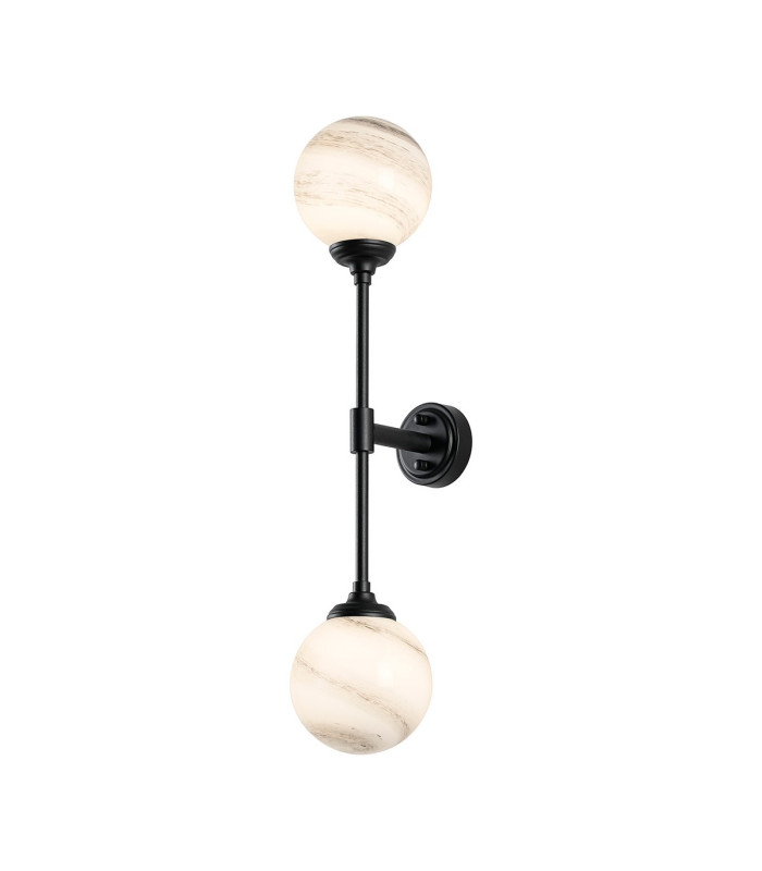 Richmond Ceiling/Wall Light Linear 2 Light G9 IP44 Satin Black/Grey/White Round Marble Effect Glass-5