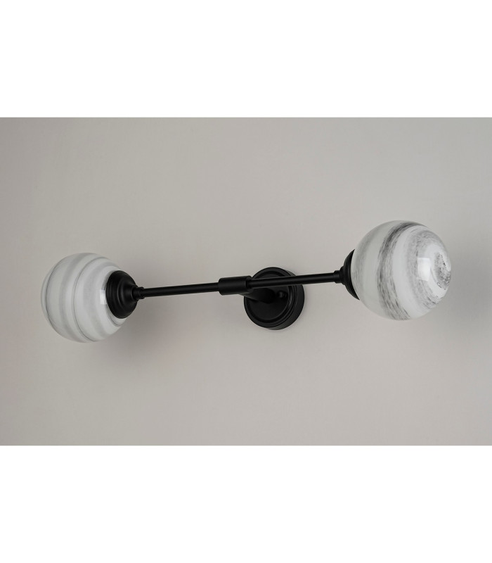 Richmond Ceiling/Wall Light Linear 2 Light G9 IP44 Satin Black/Grey/White Round Marble Effect Glass-10