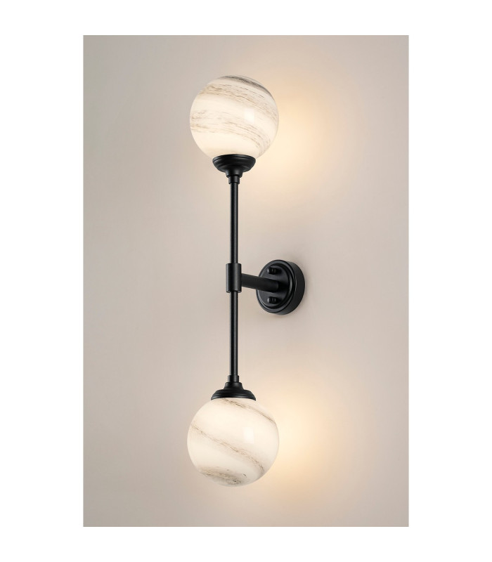 Richmond Ceiling/Wall Light Linear 2 Light G9 IP44 Satin Black/Grey/White Round Marble Effect Glass-11