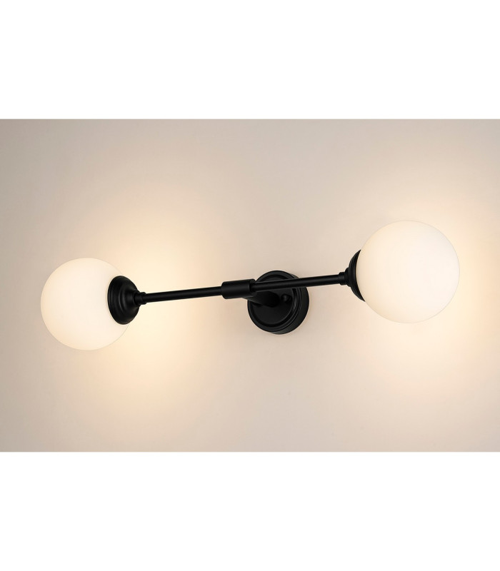 Richmond Ceiling/Wall Light Linear 2 Light G9 IP44 Satin Black/Opal Smooth Round Glass-3