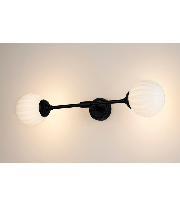 Richmond Ceiling/Wall Light Linear 2 Light G9 IP44 Satin Black/Opal Round Segment Glass-3