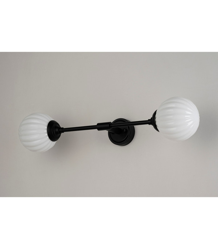Richmond Ceiling/Wall Light Linear 2 Light G9 IP44 Satin Black/Opal Round Segment Glass-10
