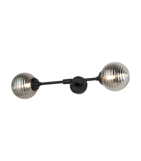 Richmond Ceiling/Wall Light Linear 2 Light G9 IP44 Satin Black/Smoke Ribbed Round Glass-1