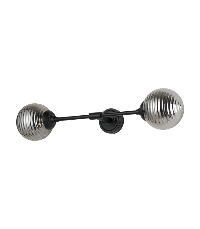 Richmond Ceiling/Wall Light Linear 2 Light G9 IP44 Satin Black/Smoke Ribbed Round Glass-4