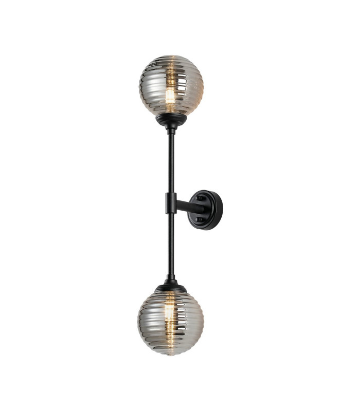 Richmond Ceiling/Wall Light Linear 2 Light G9 IP44 Satin Black/Smoke Ribbed Round Glass-5