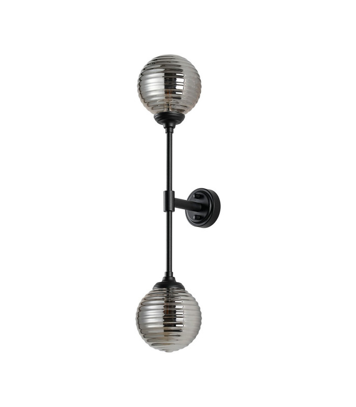 Richmond Ceiling/Wall Light Linear 2 Light G9 IP44 Satin Black/Smoke Ribbed Round Glass-9