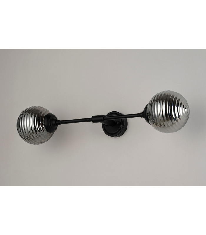 Richmond Ceiling/Wall Light Linear 2 Light G9 IP44 Satin Black/Smoke Ribbed Round Glass-10