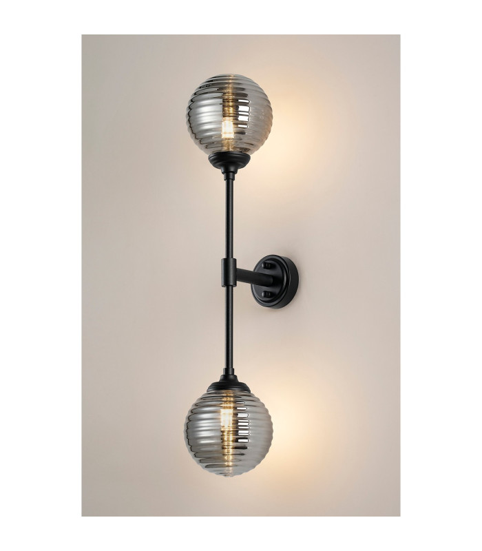 Richmond Ceiling/Wall Light Linear 2 Light G9 IP44 Satin Black/Smoke Ribbed Round Glass-11