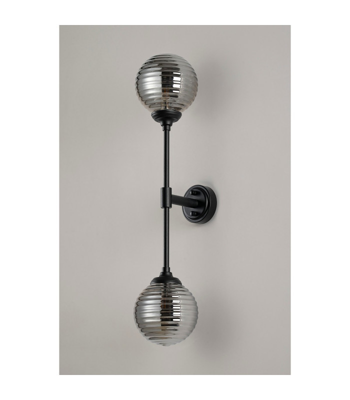 Richmond Ceiling/Wall Light Linear 2 Light G9 IP44 Satin Black/Smoke Ribbed Round Glass-12