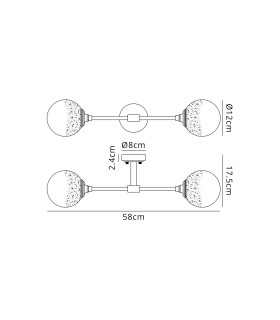 Richmond Ceiling/Wall Light Linear 2 Light G9 IP44 Satin Black/White Two-Tone Snow Specks Round Glass-2