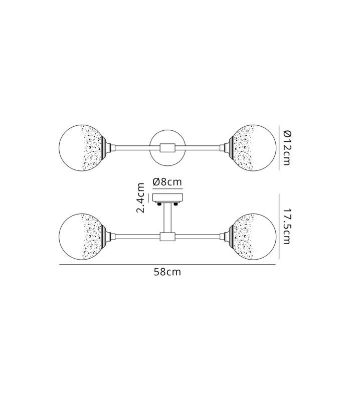 Richmond Ceiling/Wall Light Linear 2 Light G9 IP44 Satin Black/White Two-Tone Snow Specks Round Glass-2