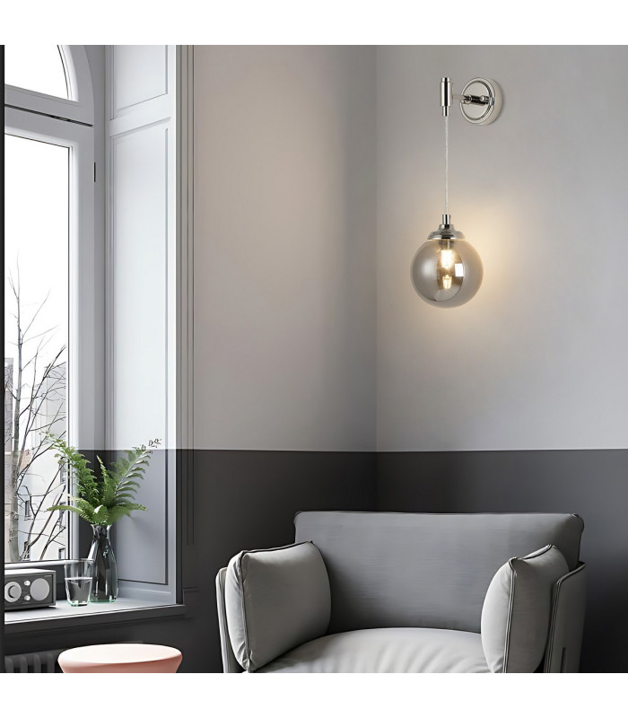 Richmond Adjustable Wall Light 1 Light G9 IP44 Polished Nickel/Smoke Smooth Round Glass-4