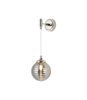 Richmond Adjustable Wall Light 1 Light G9 IP44 Polished Nickel/Smoke Ribbed Round Glass-1