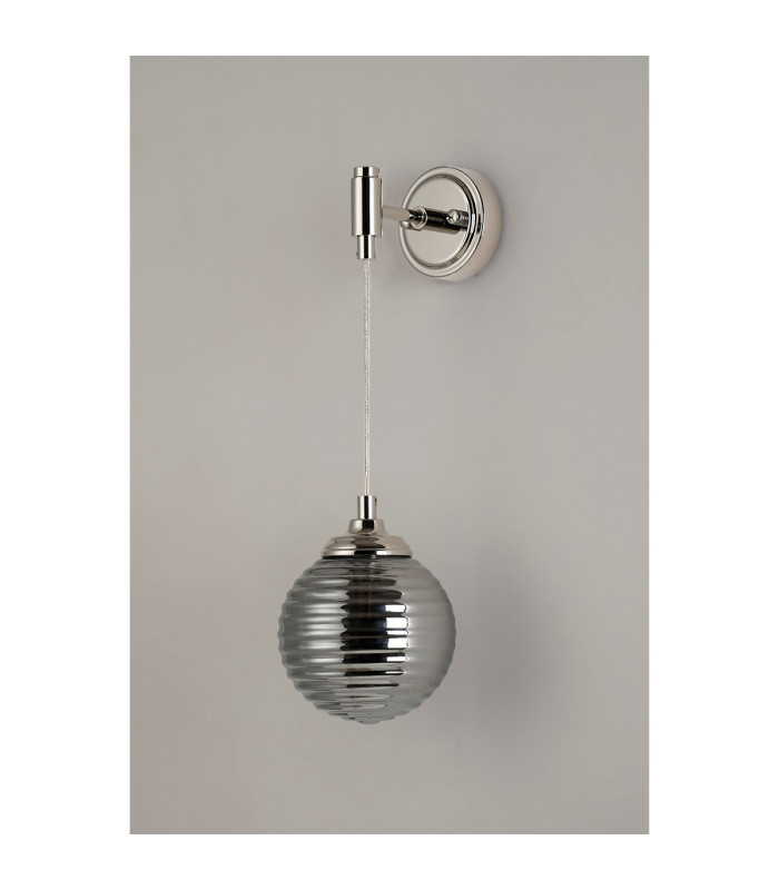 Richmond Adjustable Wall Light 1 Light G9 IP44 Polished Nickel/Smoke Ribbed Round Glass-7