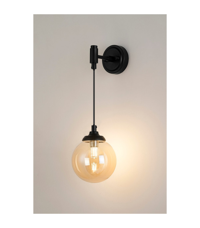 Richmond Adjustable Wall Light 1 Light G9 IP44 Satin Black/Amber Smooth Round Glass-3