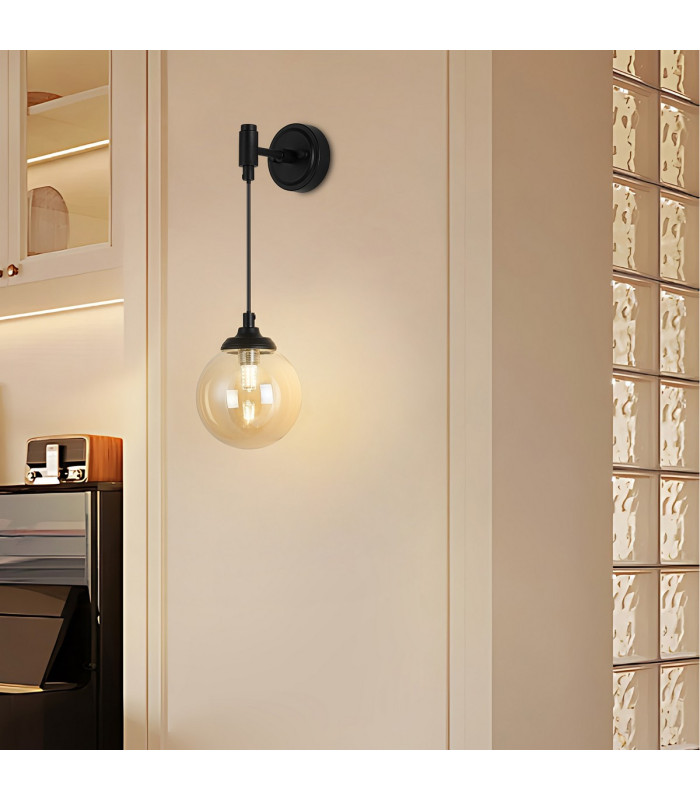 Richmond Adjustable Wall Light 1 Light G9 IP44 Satin Black/Amber Smooth Round Glass-4