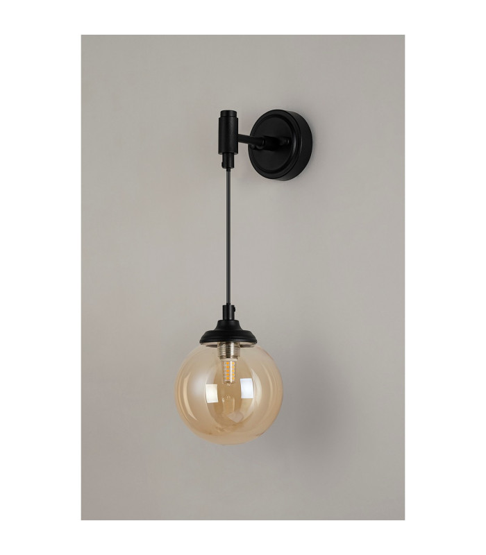 Richmond Adjustable Wall Light 1 Light G9 IP44 Satin Black/Amber Smooth Round Glass-9
