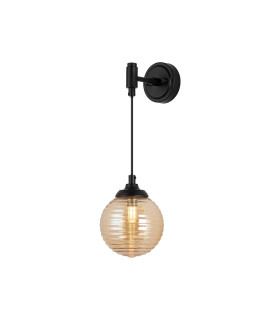 Richmond Adjustable Wall Light 1 Light G9 IP44 Satin Black/Amber Ribbed Round Glass-1