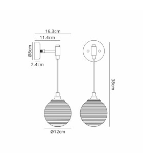 Richmond Adjustable Wall Light 1 Light G9 IP44 Satin Black/Amber Ribbed Round Glass-2