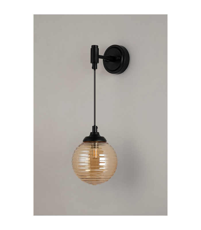 Richmond Adjustable Wall Light 1 Light G9 IP44 Satin Black/Amber Ribbed Round Glass-7