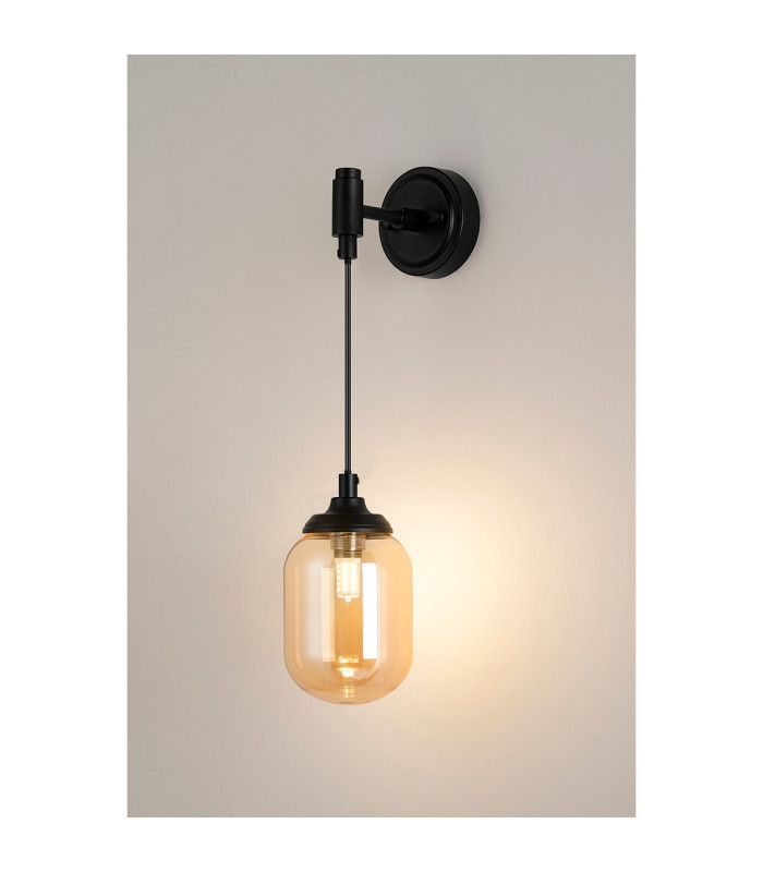 Richmond Adjustable Wall Light 1 Light G9 IP44 Satin Black/Amber Smooth Tubular Glass-3