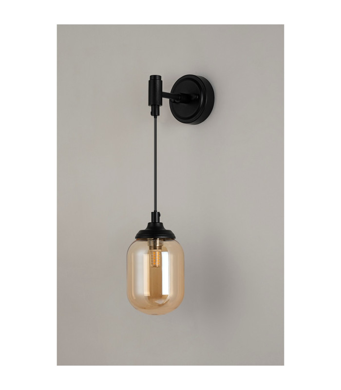 Richmond Adjustable Wall Light 1 Light G9 IP44 Satin Black/Amber Smooth Tubular Glass-7