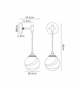 Richmond Adjustable Wall Light 1 Light G9 IP44 Satin Black/Brown/White Round Marble Effect Glass-2