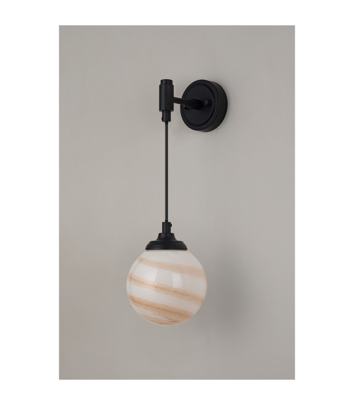 Richmond Adjustable Wall Light 1 Light G9 IP44 Satin Black/Brown/White Round Marble Effect Glass-6