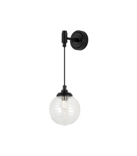 Richmond Adjustable Wall Light 1 Light G9 IP44 Satin Black/Clear Ribbed Round Glass-1