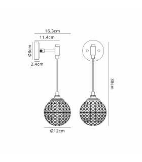 Richmond Adjustable Wall Light 1 Light G9 IP44 Satin Black/Clear Cross Pattern Round Glass-2