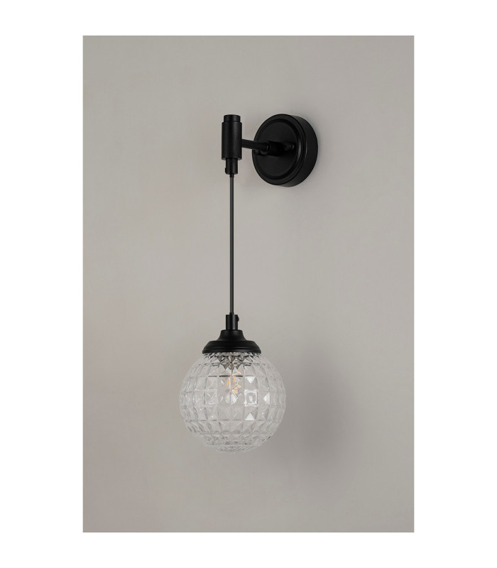 Richmond Adjustable Wall Light 1 Light G9 IP44 Satin Black/Clear Cross Pattern Round Glass-7