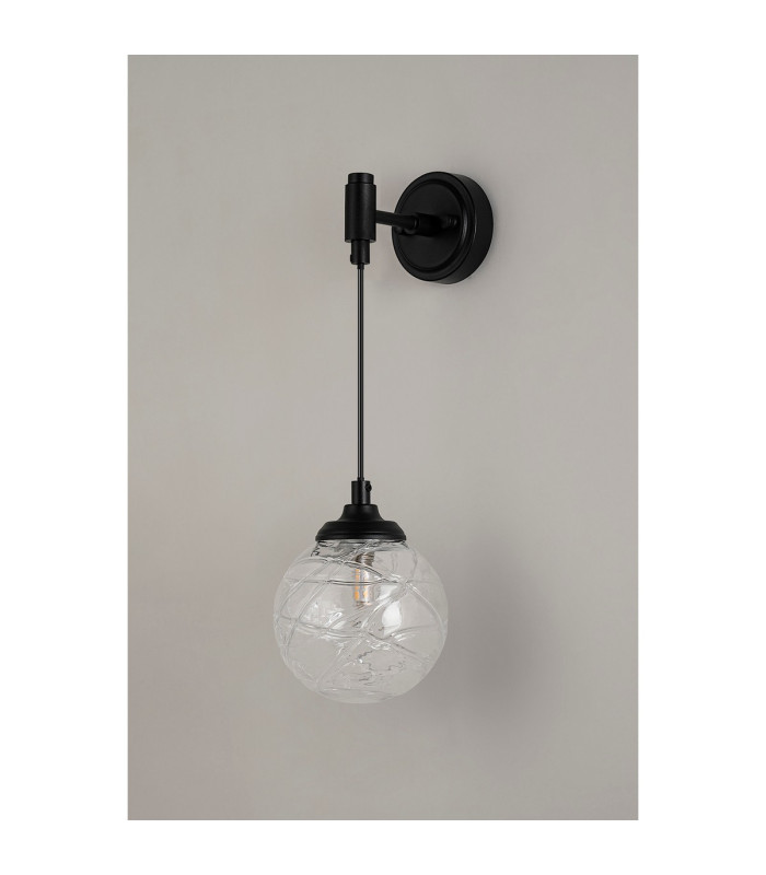 Richmond Adjustable Wall Light 1 Light G9 IP44 Satin Black/Clear Dune Effect Round Glass-7