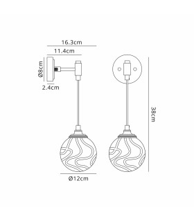 Richmond Adjustable Wall Light 1 Light G9 IP44 Satin Black/Clear Waved Round Glass-2