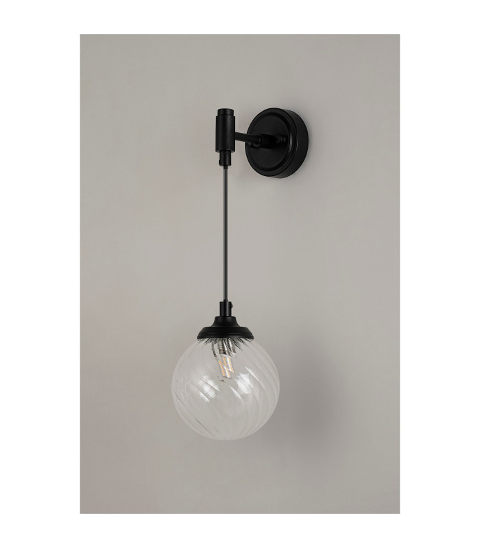 Richmond Adjustable Wall Light 1 Light G9 IP44 Satin Black/Clear Swirl Round Glass-7