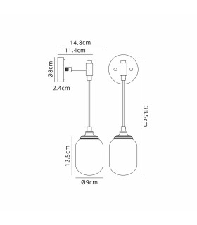 Richmond Adjustable Wall Light 1 Light G9 IP44 Satin Black/Opal Smooth Tubular Glass-2