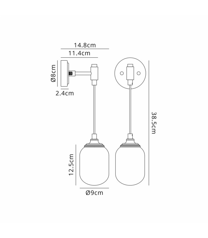 Richmond Adjustable Wall Light 1 Light G9 IP44 Satin Black/Opal Smooth Tubular Glass-2