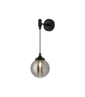 Richmond Adjustable Wall Light 1 Light G9 IP44 Satin Black/Smoke Ribbed Round Glass-1