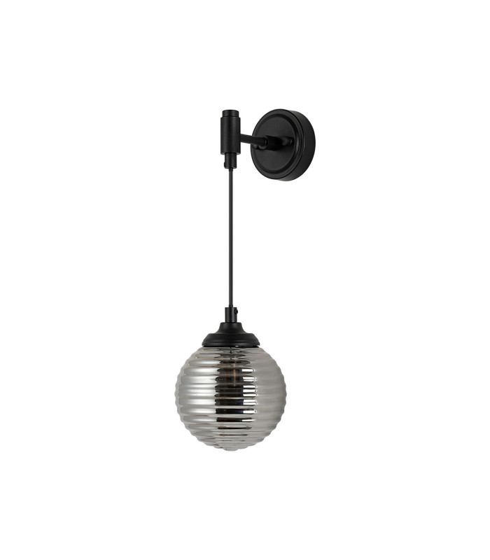 Richmond Adjustable Wall Light 1 Light G9 IP44 Satin Black/Smoke Ribbed Round Glass-4