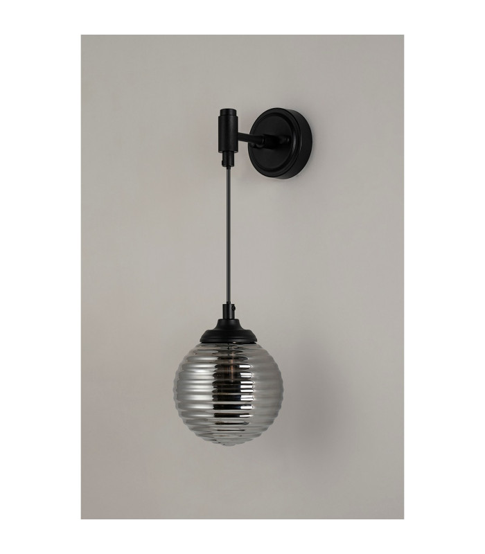 Richmond Adjustable Wall Light 1 Light G9 IP44 Satin Black/Smoke Ribbed Round Glass-7