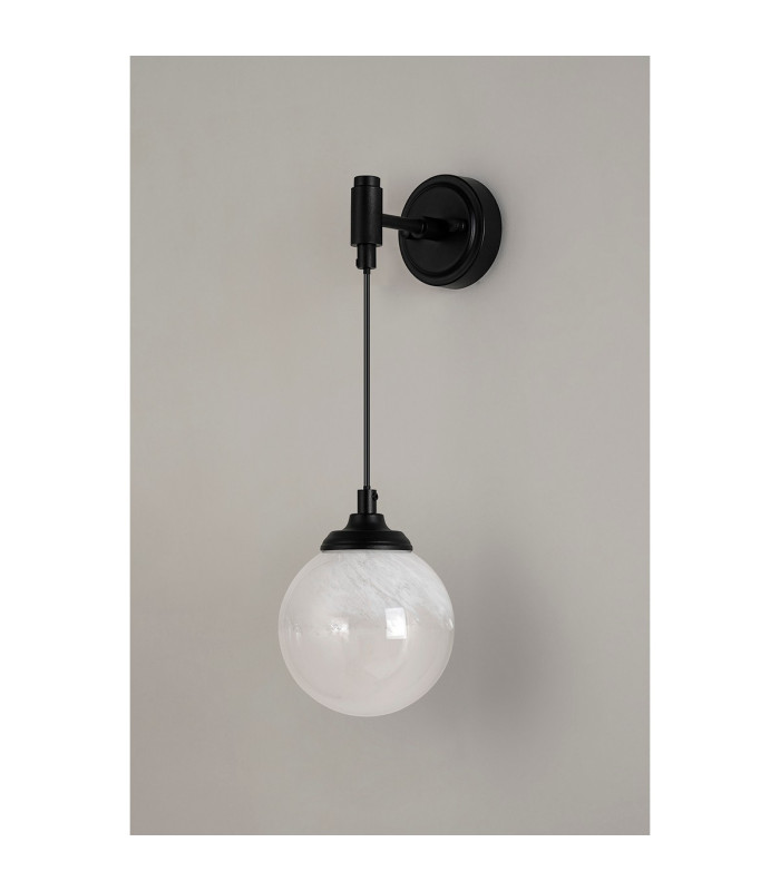 Richmond Adjustable Wall Light 1 Light G9 IP44 Satin Black/White Two-Tone Snow Specks Round Glass-7